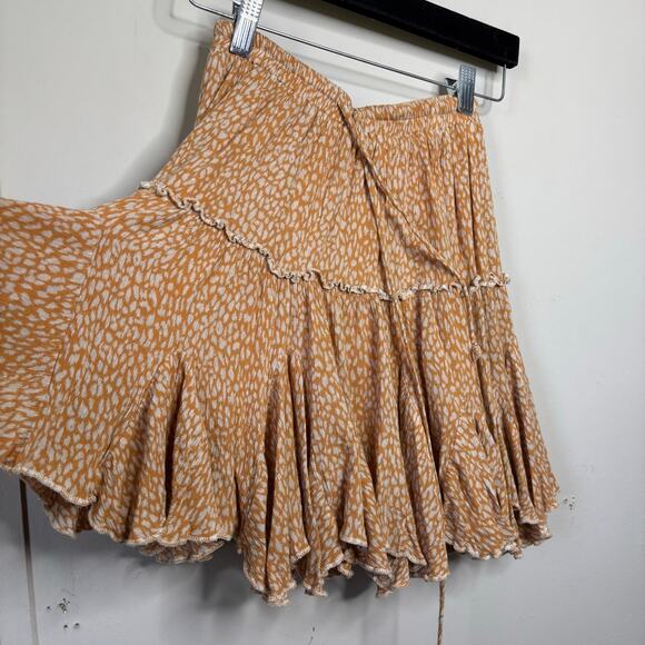 By Together Tiered Abstract Yellow Stretchy Waist Knee Length Skirt Women Small - Picture 2 of 7